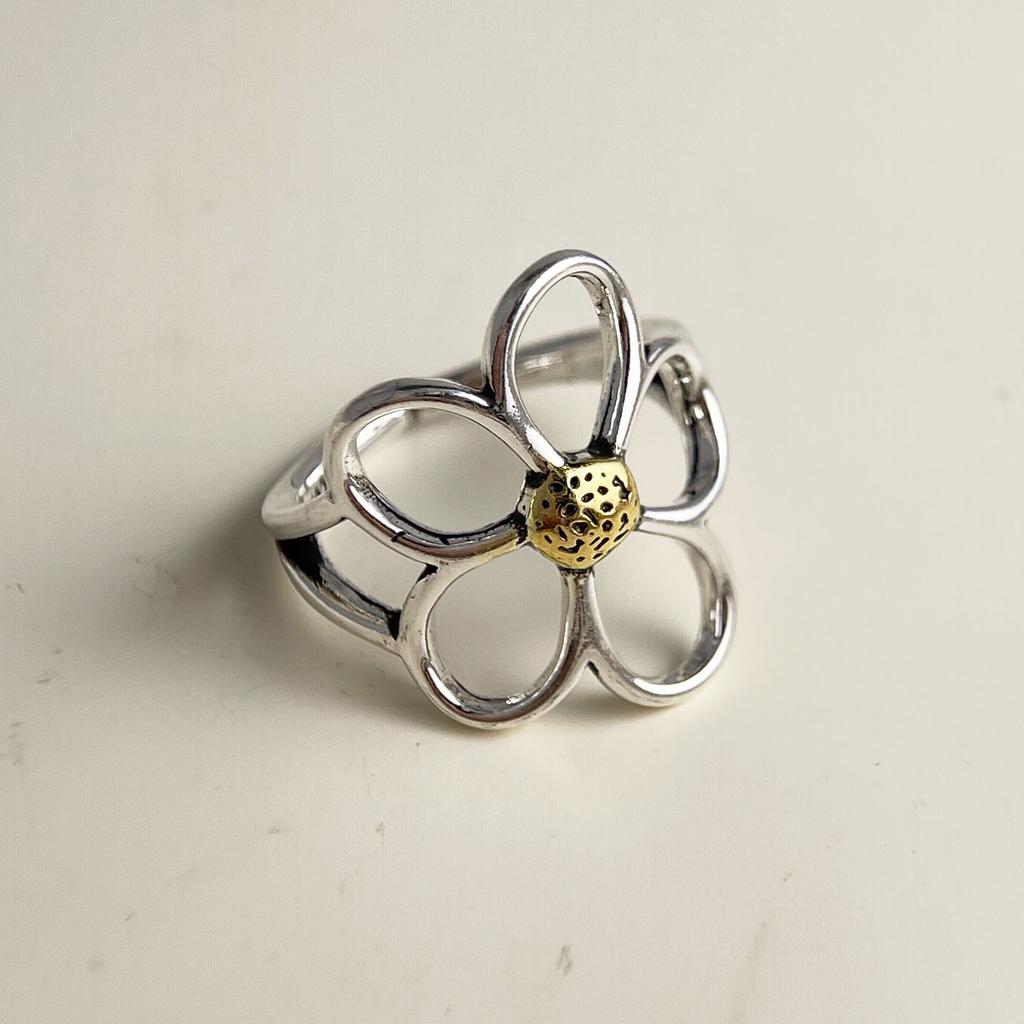 BF CLUB 925 Sterling Rings for Women Simple Geometric Handmade Irregular Retro Gold Hollow Flower Ring Allergy For Birthday Gift