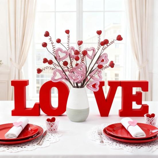 Valentines Day Decorations Red Heart Berries Picks Artificial Valentines Day Floral Cuttings for Home Office Wedding Anniversary Party Decor Gift