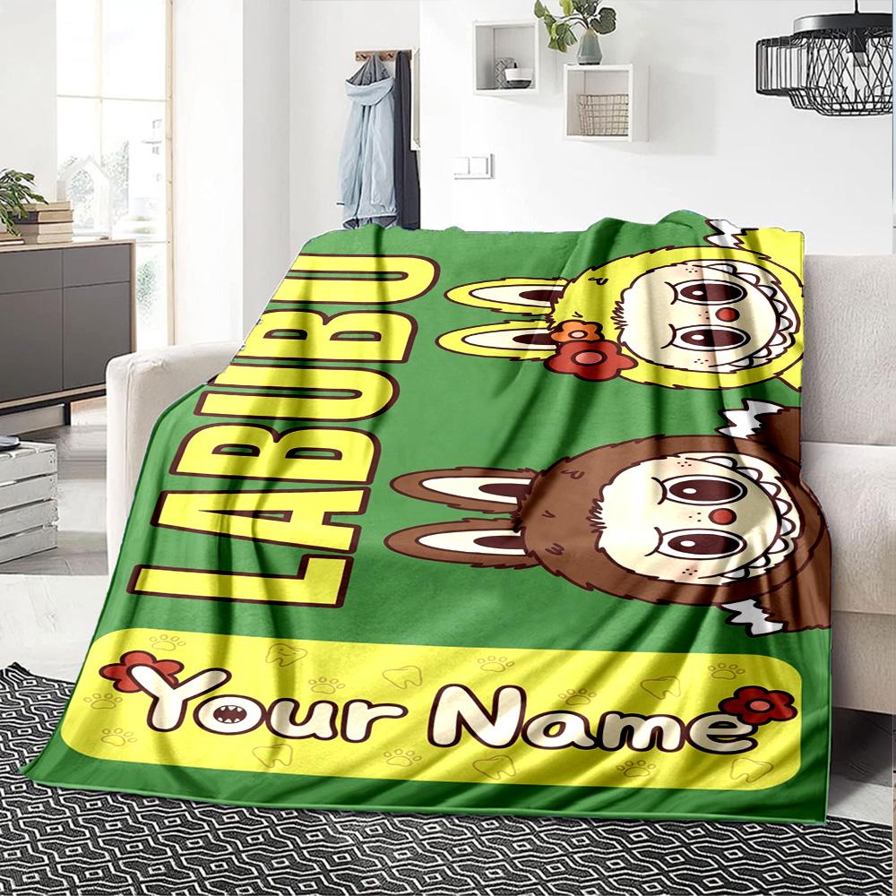 Labubu Customize Your Name Blanket Cozy Customizable Blanket Durable Comfort Perfect for Sofa Seaside Picnics Nap Four Seasons Multipurpose