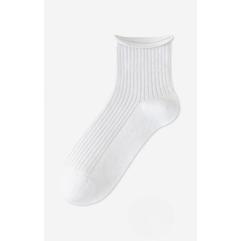 Rolled-up Socks, Autumn Women's Thin Mid-calf Socks, Antibacterial Pure Cotton Socks, Breathable, Sweat-absorbing, Deodorizing and Versatile Socks