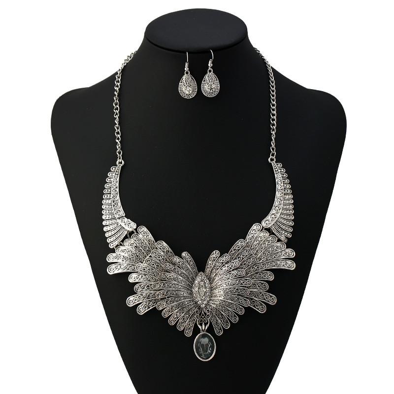 Art Deco Style Alloy Necklace And Drop Earrings Set For Vintage Fashion Enthusiasts