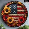 Американский флаг Подсолнух Круглая металлическая настенная art 8x8 дюймов Патриотический алюминиевый знак Для дома Кухни Бара Офиса Декор