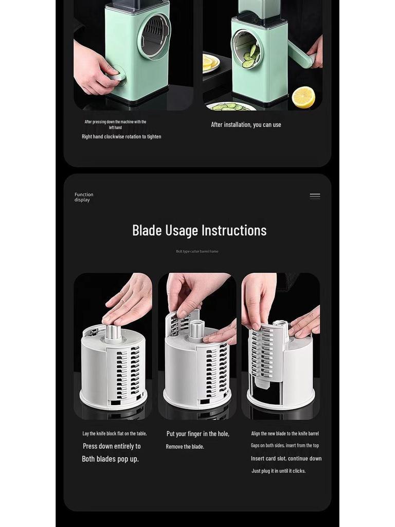 Многофункциональная роликовая овощерезка и терка: Нарезает, натирает на терке и шинкует картофель, имбирь и т. д.
