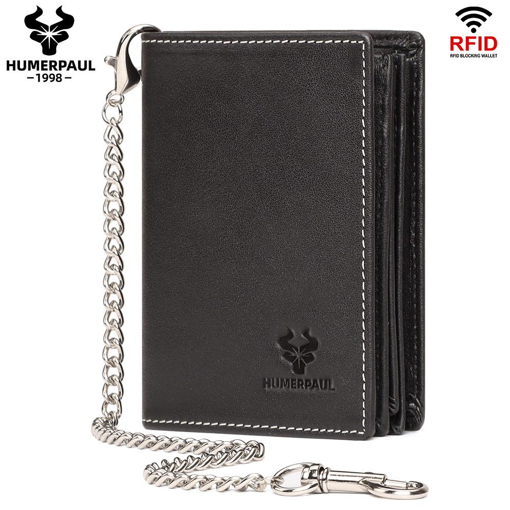 Humerpaul Genuine Leather Men Wallet Rfid Slim Card Holder with Anti-lost Pocket