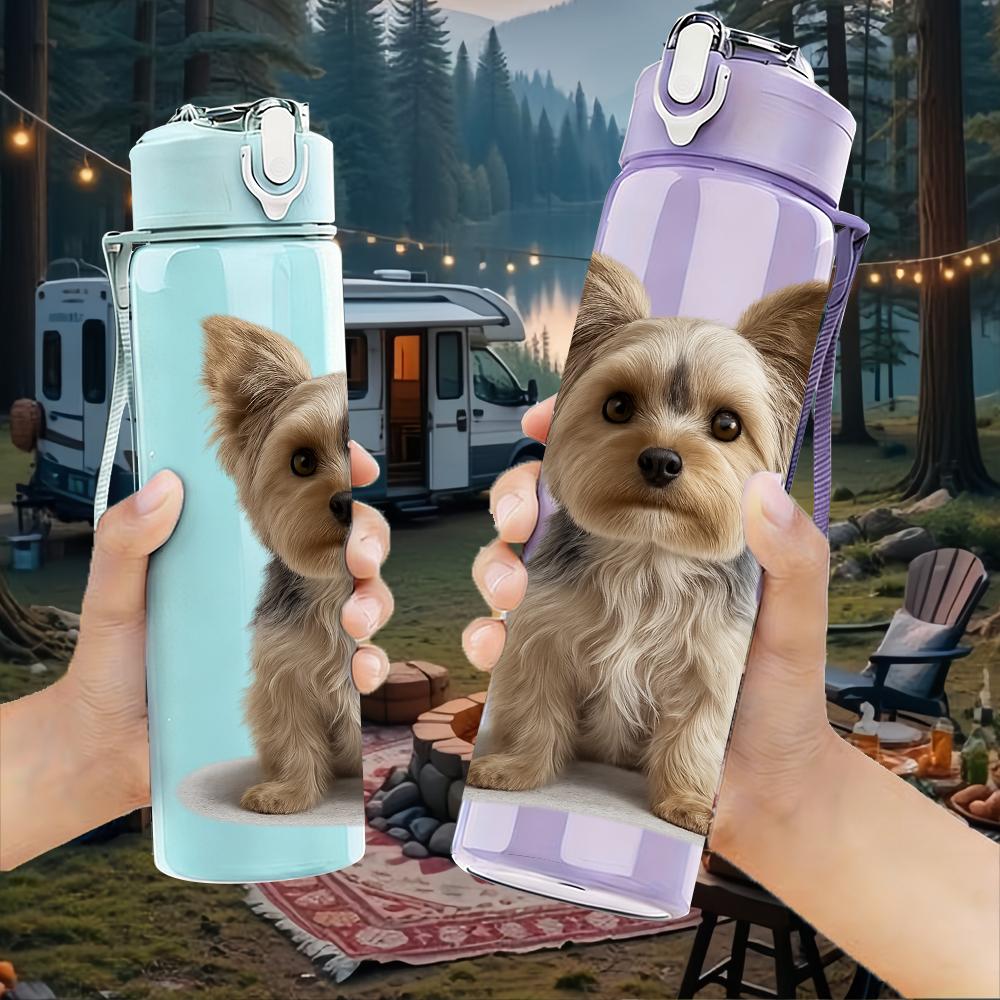 1PC Yorkshire Terrier Puppy Bust 750ml Color Plastic Sports Water Bottle Leakproof Flip Straw Lid For Sports Office Home Use