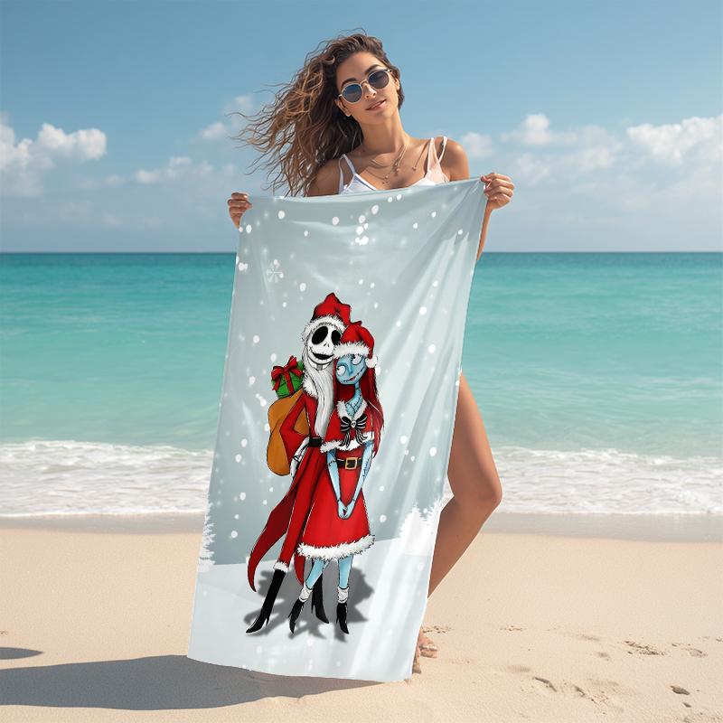 1Pc Christmas Nightmare Before Christmas Beach Towel Microfiber Beach Towel Thin Absorbent For Beach Swimming Yoga Bath Sports