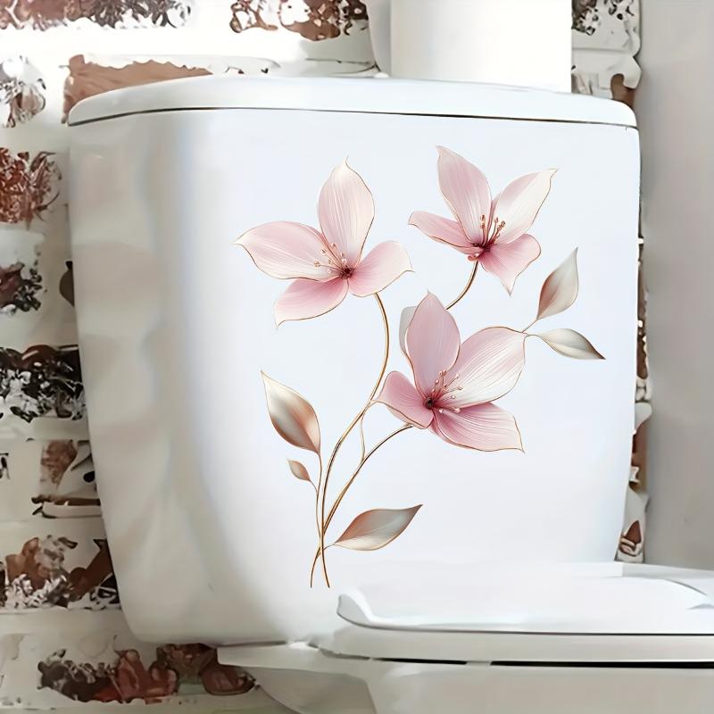 Flower Pattern Toilet Sticker Delicate Floral Design Lid Decal Waterproof Removable for Commercial Restroom Home Decor