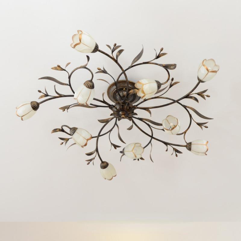 Потолочный светильник в деревенском стиле с железным цветком и травой для гостиной, спальни, столовой, светильника