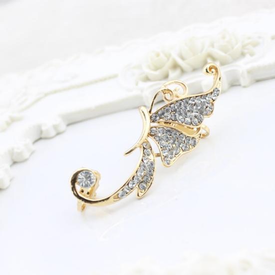 1 шт. Кафф-клипса для уха, тонкая работа, нержавеющая, ювелирное изделие, страз, крыло бабочки, кафф-клипса для уха, серьга для клуба
