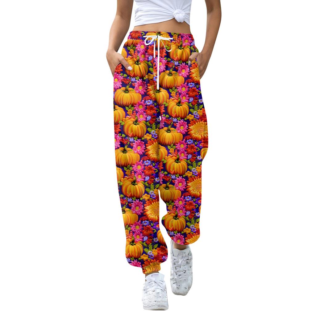 Women's Casual Fashion Halloween Print Casual Pants Sweatpants Long Pants Drawstring Elastic Waistband Cuffed Pants
