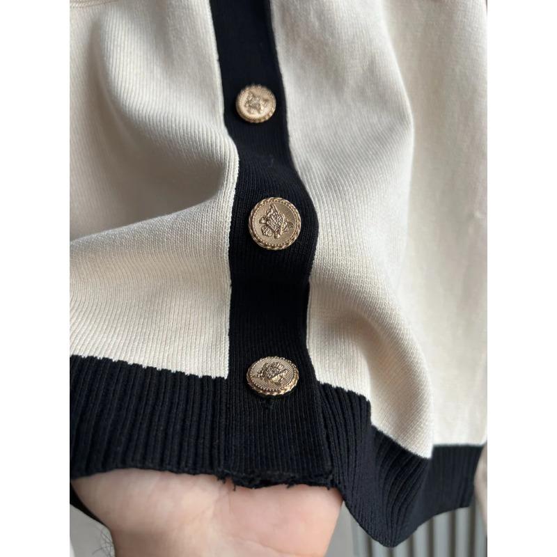 С золотыми пуговицами Traf осень/зима модный цветной короткий круглый вырез женский вязаный кардиган