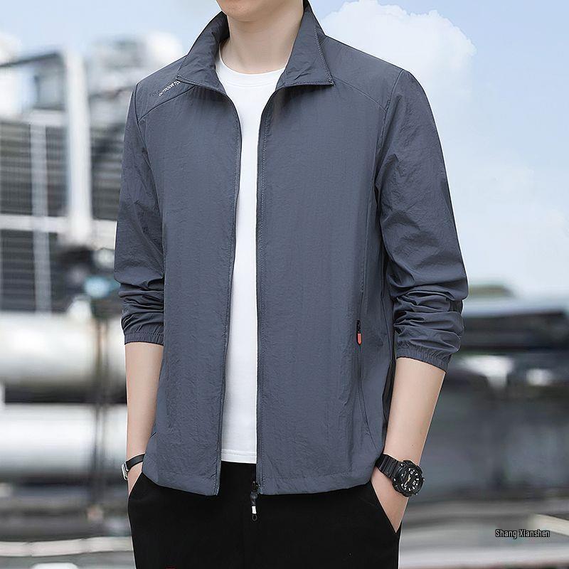 Мужская ультратонкая быстросохнущая ветровка с защитой от солнца и воротником-стойкой