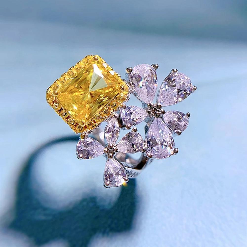 Модное кольцо из 18-каратного белого золота 6*8 мм сияющей огранки с желтым сапфиром и курндумом, подарок на годовщину, ювелирные изделия из стерлингового серебра 925 пробы