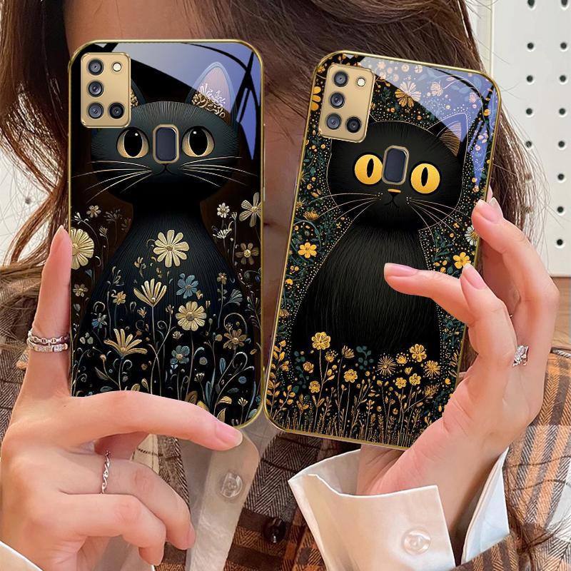 Круглые и яркие глаза Для Samsung A 31 32 A33 A34 35 14 A15 13 16 25 26 50 52 53 54 55 56 70 71 72 73 Золотой стеклянный чехол для телефона