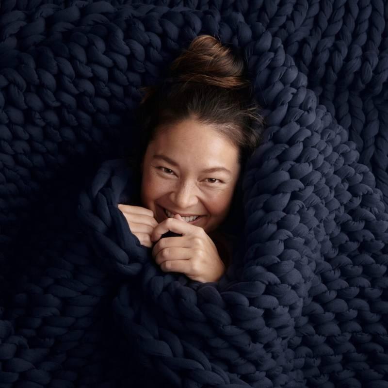 Deep Blue Handwoven Throw Blanket With Ultra Thick Yarn For Cozy Home Decor