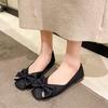 Shallow Single Shoes Women's Spring 2025 New Square Head Bow Comfortable Flat Lazy Doudou Shoes