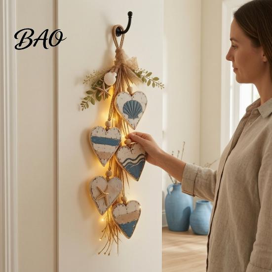 Handmade Hanging Heart Ornament Wall Decor, 5 Layered Hearts Ornament, Rustic Farmhouse Coastal Style Wood Indoor Decor Sign, Thanksgiving Fall