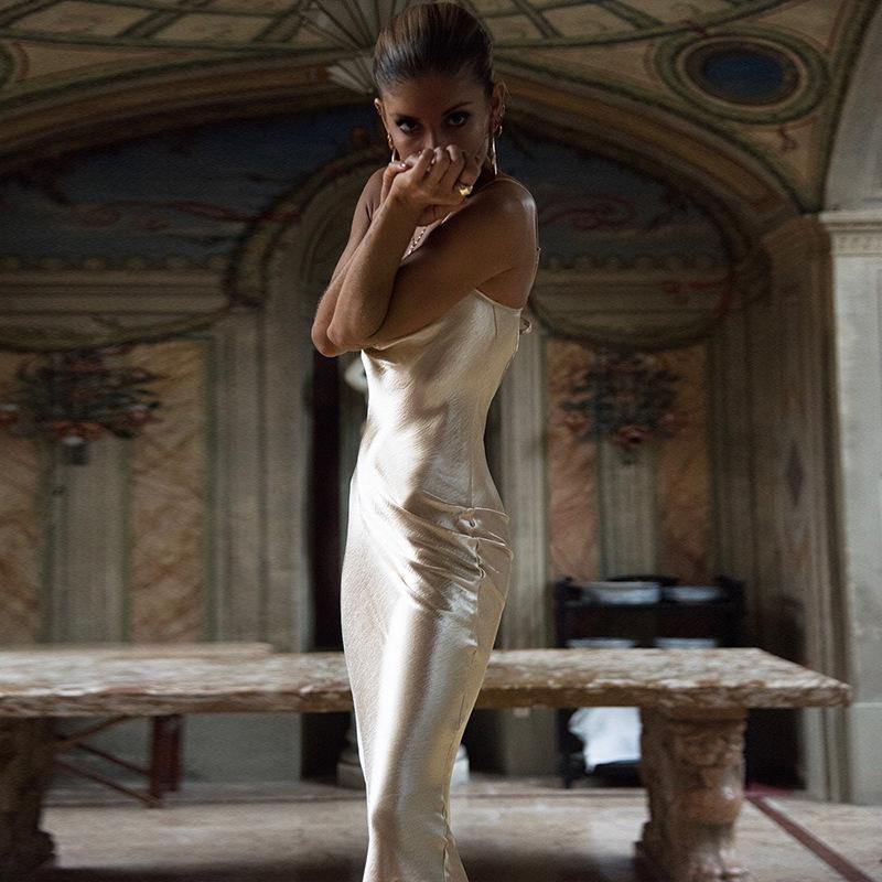 Women's Summer Halter Low Cut Strappy Simple Long Dresses