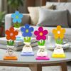 5Pcs/Set Wooden Flower Ornament with Base Boho Farmhouse Rustic 3D Colorful Flower