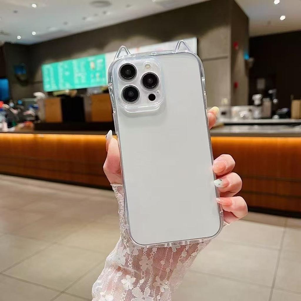 Милый прозрачный чехол для телефона с 3D-ушками кошки для iPhone 17 Air 16 Plus 15 14 13 12 11 Pro Max X XS XR 7 8 SE 2022 2020 Ударопрочный тонкий защитный чехол для девочек