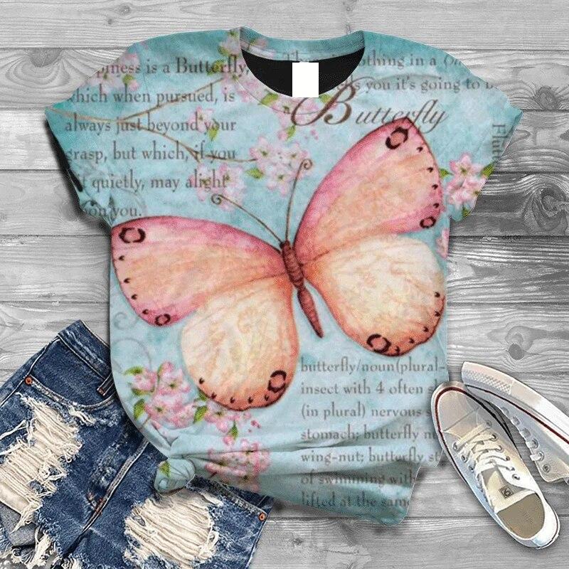 Футболка с 3d принтом Blue Flame Butterfly, женские модные футболки, футболка с цветочным принтом, повседневные топы с короткими рукавами, футболка, женская футболка большого размера