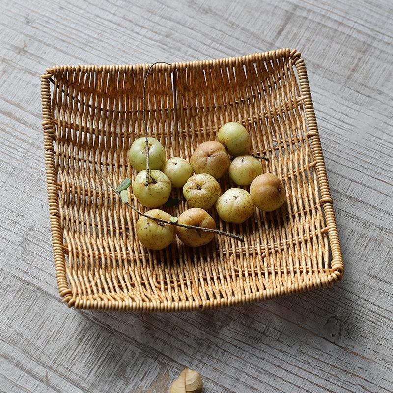 Rattan Tray Woven Fruit Basket Picnic Bread Snacks Trays Kitchen Wicker Baskets Breakfast Bread Storage Box Handwoven Food Plate