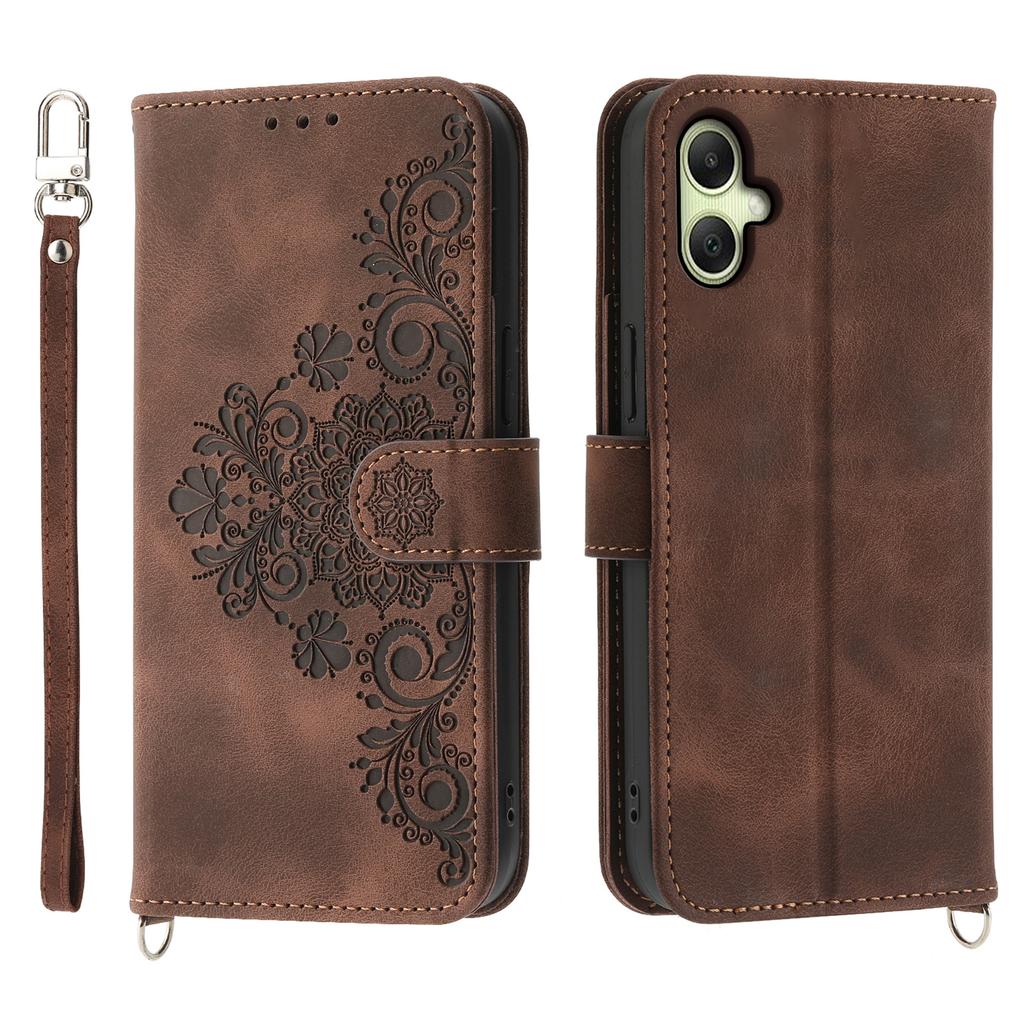For Samsung Galaxy A06 4G Case Flower Pattern PU Leather Wallet Phone Cover with Strap