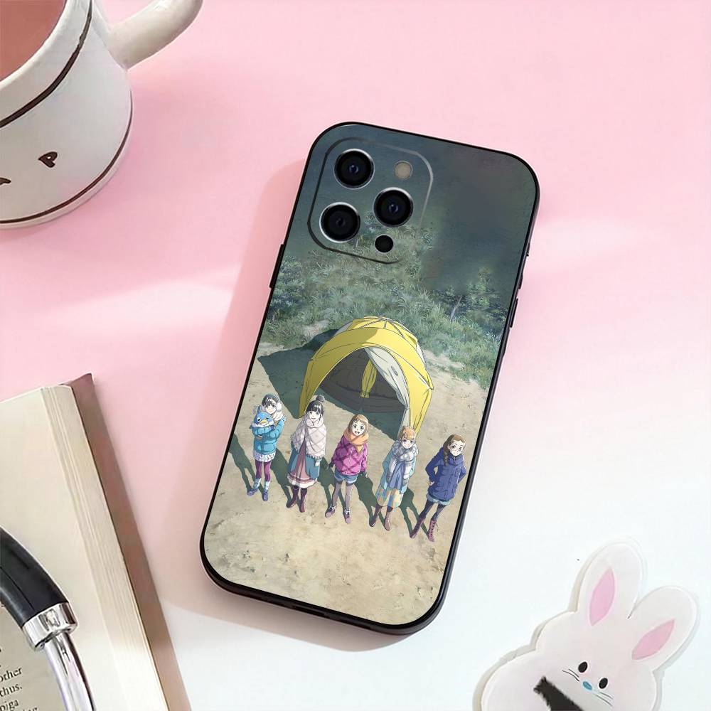 Y-Yuru C-Camp Anime Phone Case For iPhone 17,16,15,14,13,12,11 Plus,Pro Max,Soft Silicone Black Cover