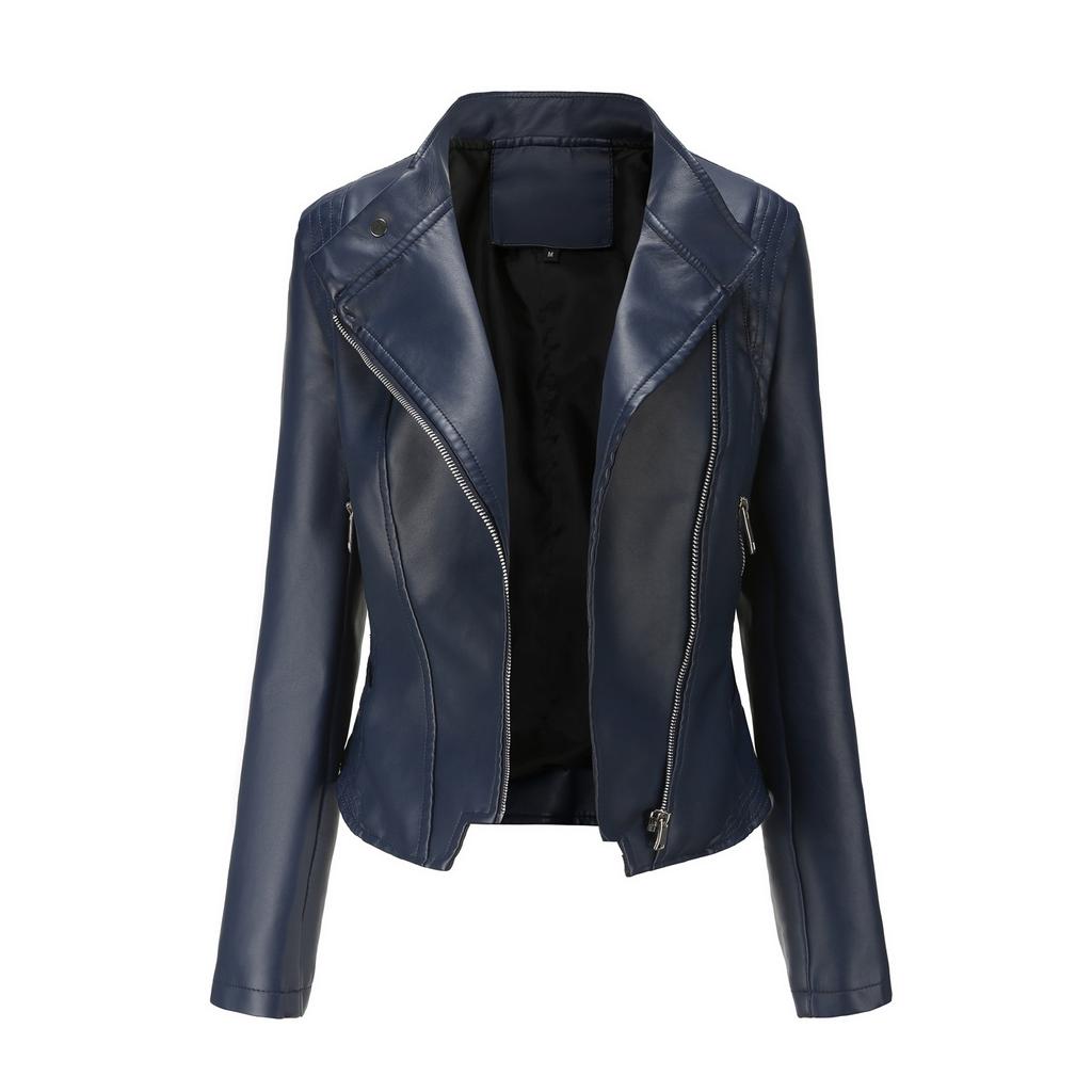 New PU Lapel Women's Slim Leather Jacket for Women Spring and Autumn Thin Long-sleeved Jacket Short Women's Jacket