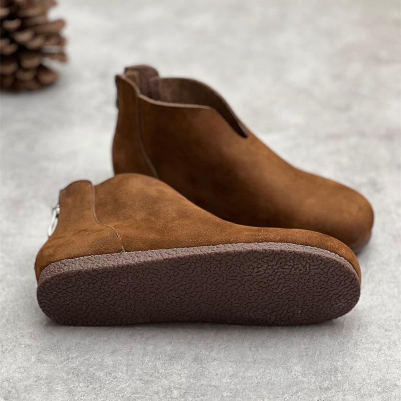 Johnature Короткие сапоги на плоской подошве из натуральной кожи ручной работы в стиле ретро, ​​повседневная универсальная женская обувь на мягкой подошве с круглым носком