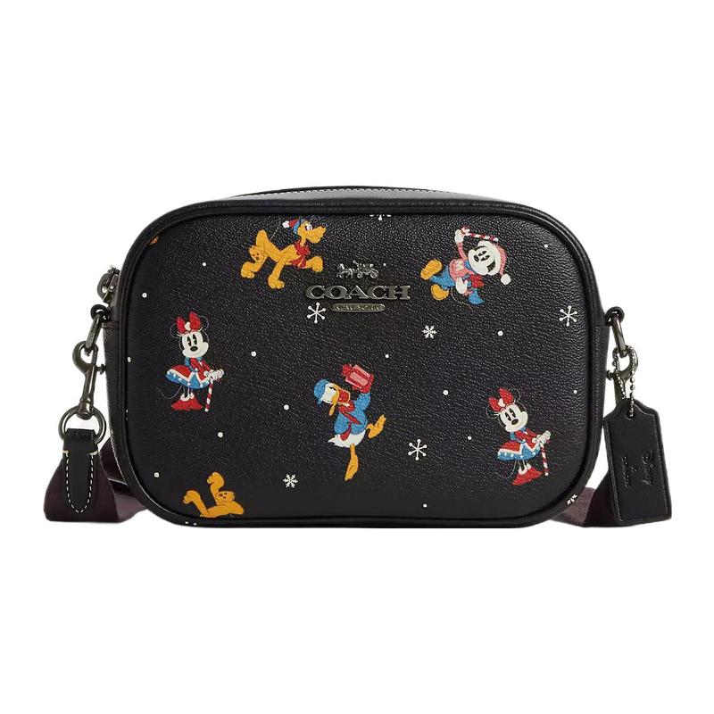 Coach Кросс-боди сумка Jamie 19 от Disney, холщовая с кожаными деталями, с аппаратной пряжкой, принтом с буквами и застежкой-молнией, маленькая, женская, черная