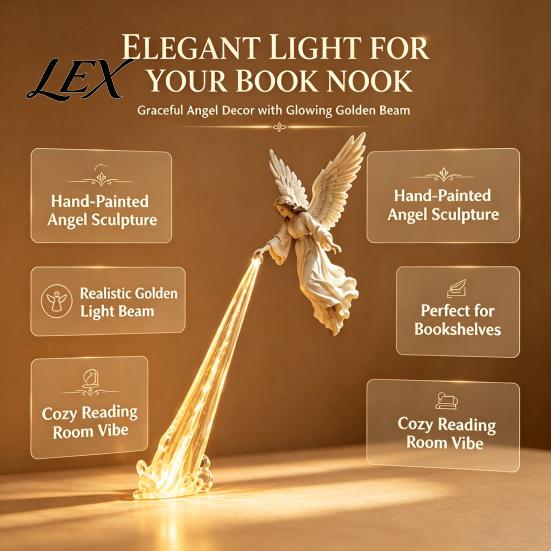 Unique Tabletop Decor for Office Arts Angel Bookshelf Statue, PLA Decorative Figurine with Light, Artistic Statue Windowsill Creative Hand Carved