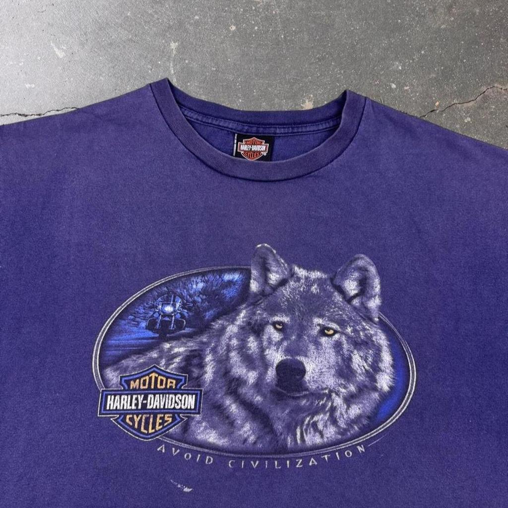 2000s Harley-Davidson Wolf Avoid Civilization Graphic Tee Atlanta Georgia | XL