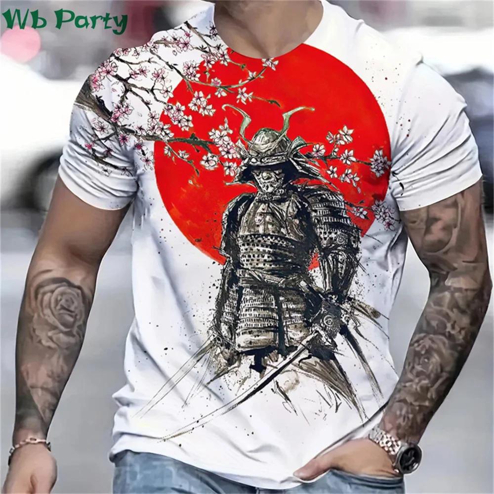 3D Printed Japan Samurai Pattern T-shirts Summer O-Neck Short Sleeve Loose Fashion Personality Street T-shirts