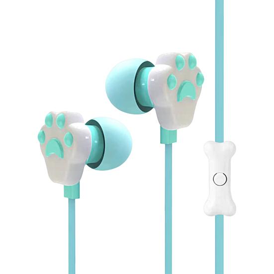 Wired Earphone Shock-proof Deep Bass Univeral Simple Cute Cat Paw In Ear Clear with Microphone for Running