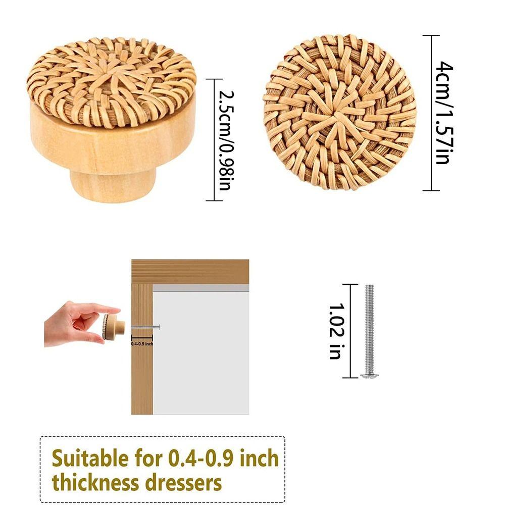 2/4/6/8Pcs Round Rattan Drawer Knobs Solid Wood Door Pulls  Furniture Hardware Accessories