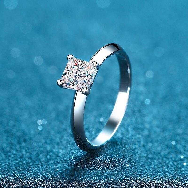 Bague Ringen Обручальные кольца из стерлингового серебра 925 пробы с муассанитом квадратной огранки D, 1-2 карата, для женщин с сертификатом GRA, свадебный подарок