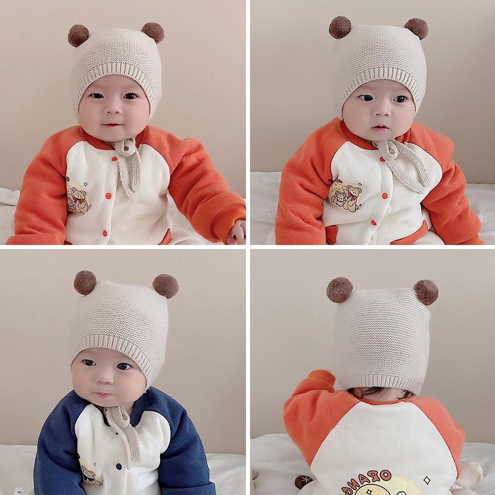 3-24 Months Tie Knitted Cap Wool Ball Kids Beanie Hats Fashion Newborn Ear Protection Cap  Toddler