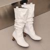 Women's High-heeled Boots Autumn and Winter Simple and Versatile Solid Color Large-size Casual Medium Boots