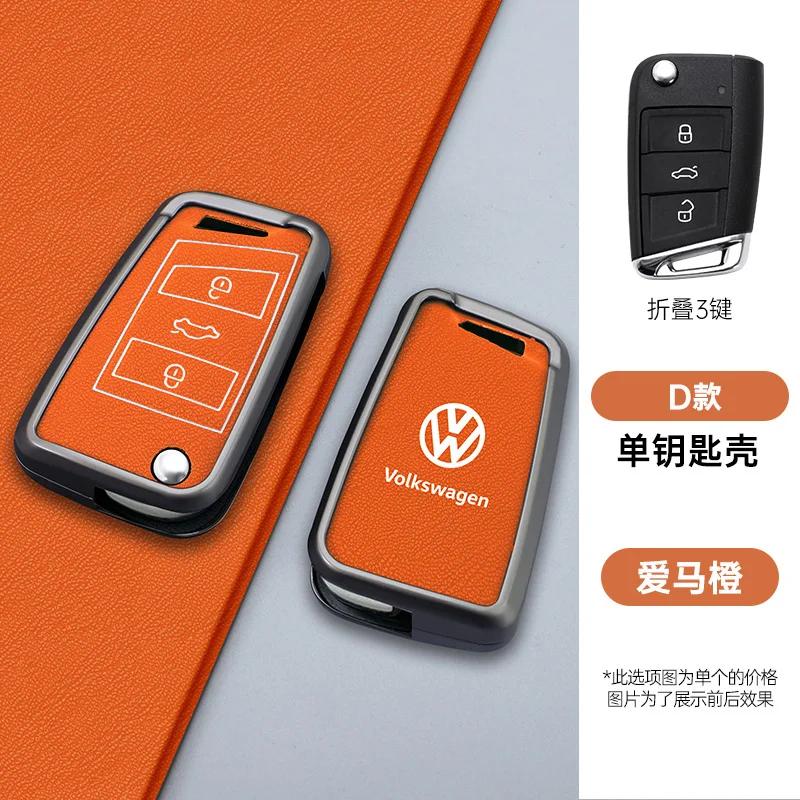 Valve Stems Caps For VOLKSWAGEN VW New Zinc Alloy Leather Car Remote Key Case Cover Protector Holder Shell For VW Volkswagen Gol xb5