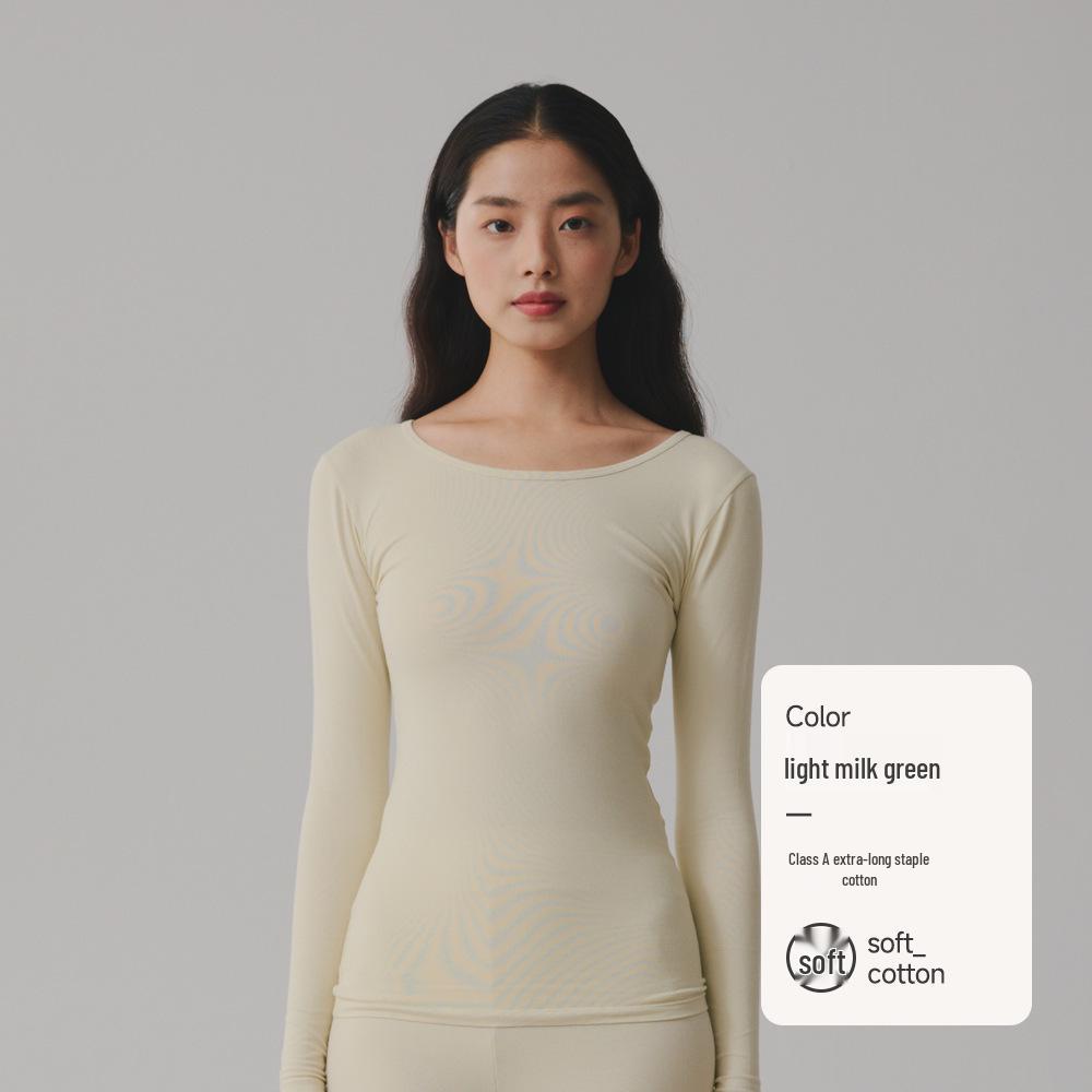 Женский однотонный топ из чистого хлопка с длинными рукавами