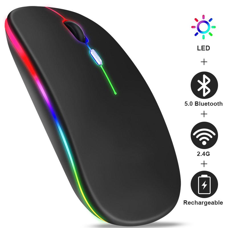 Перезаряжаемая беспроводная мышь Bluetooth с частотой 2,4 ГГц, USB RGB, 1600 точек на дюйм, мышь для компьютера, ноутбука, планшета, Macbook, игровая мышь, геймер