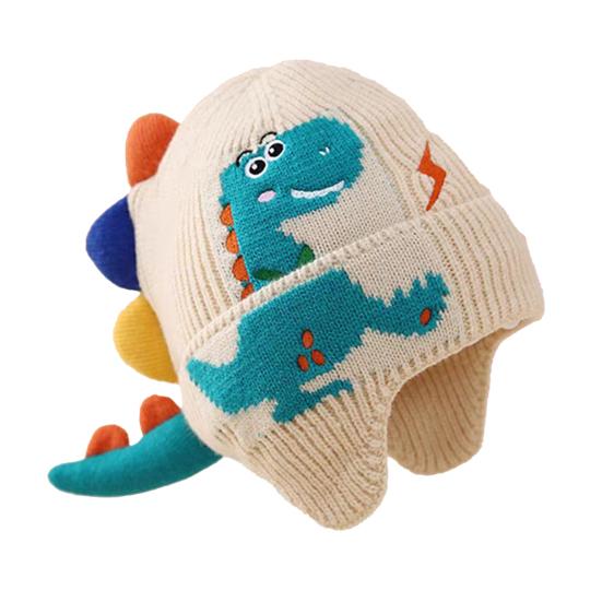 Children Hat Cartoon Dinosaur Design Knitted Hat Soft Warm Ear Protection Kids Animal-themed Hat Winter Accessory