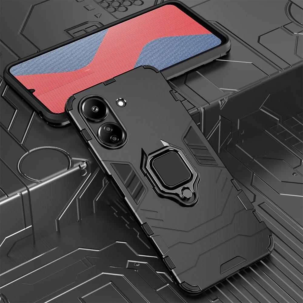 KEYSION Противоударный защитный чехол для Xiaomi POCO C65 C51 C50 40, силикон + ПК, металлическое кольцо-подставка, задняя крышка для телефона Redmi 13C 12C 10C