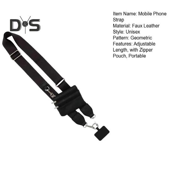 Mobile Phone Strap with Zippered Pouch Mini Card Holder Crossbody Adjustable Length Clip And Go Cellphone Hanging Strap