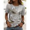 Летняя женская модная футболка с красивыми цветами, стильным принтом, повседневная, с коротким рукавом, с круглым вырезом, обычная