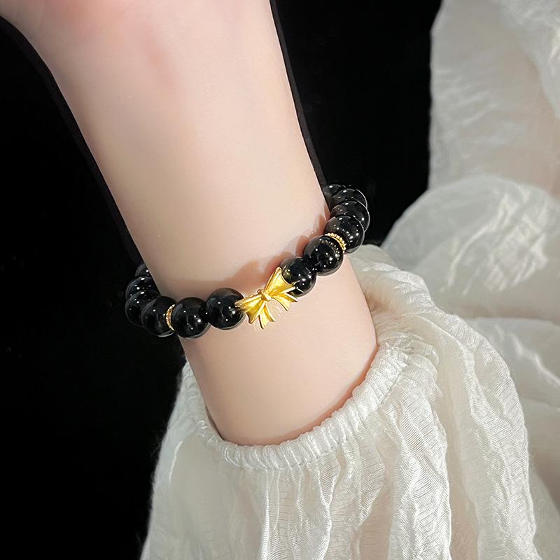 Черный агатовый браслет-бантик женский легкий роскошный браслет нишевого дизайна