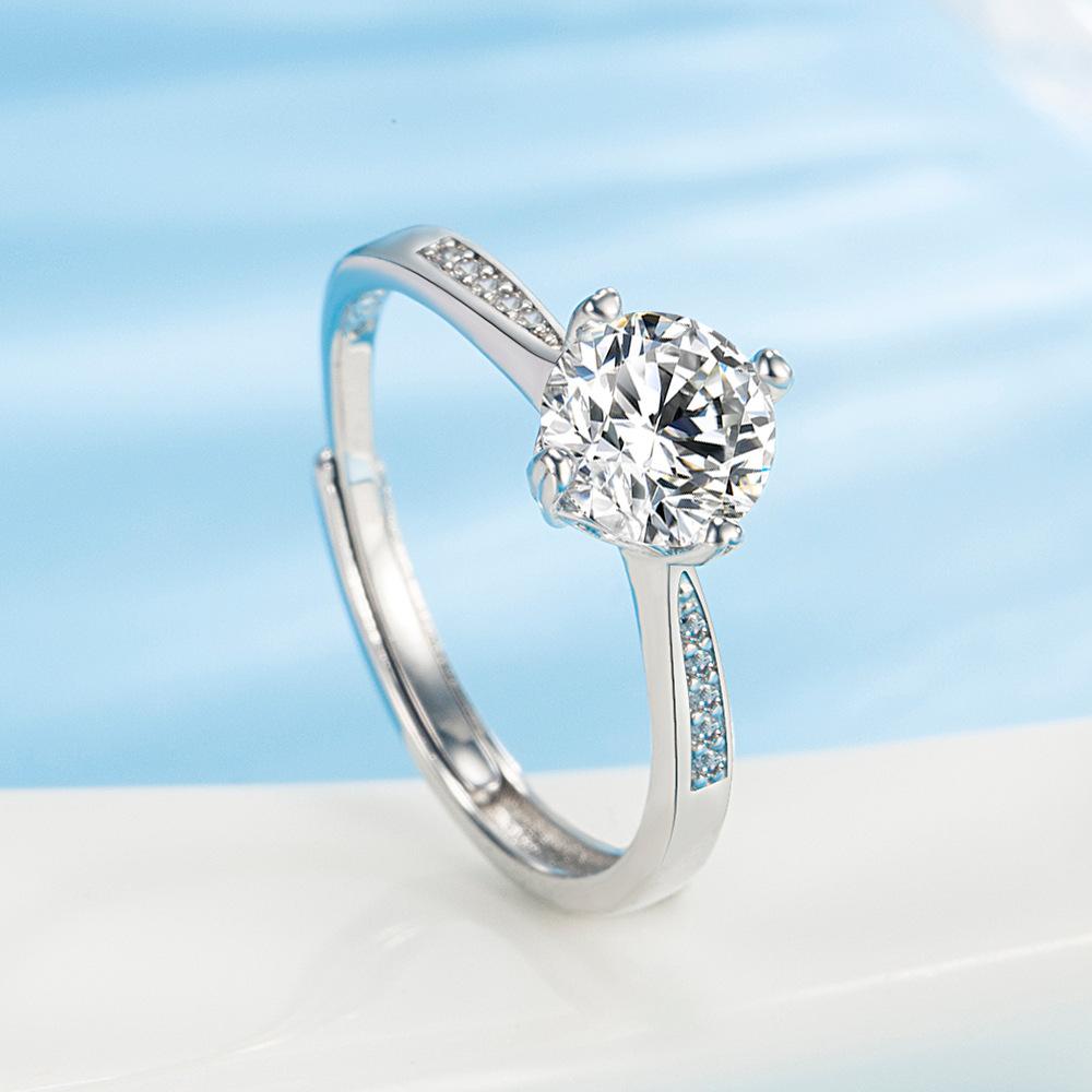 Moissanite Open Ring Female Simple and Light Luxury Four Claw Love 1 Karat Artificial Diamond Ring Rings