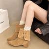 2025 осень и зима новая корейская версия толстый каблук короткие ботинки женские ботинки в британском стиле Майяр ретро ковбойские ботинки женские