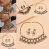 European Style Alloy Gemstone Necklace And Earrings Set With Artificial Pearl Dangles For Women